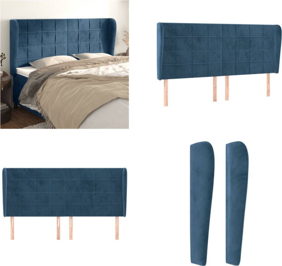 VidaXL Hoofdbord met randen 183x23x118 128 cm fluweel donkerblauw Hoofdbord Hoofdborden Hoofdeinde Houten Hoofdbord - Foto 3