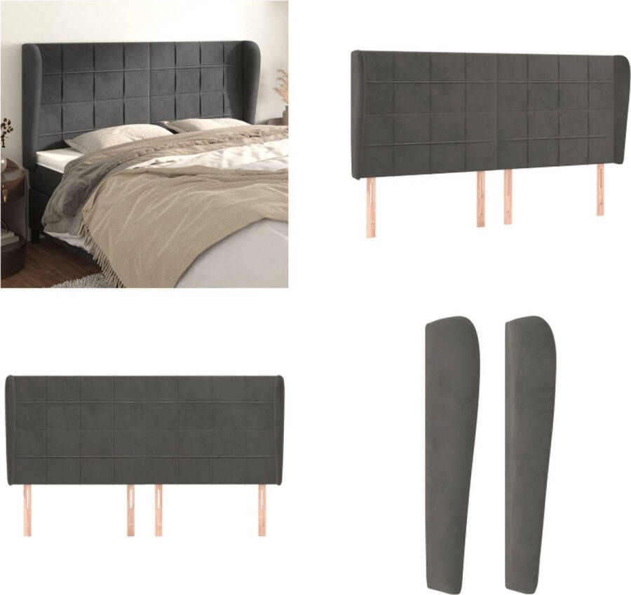 VidaXL Hoofdbord met randen 183x23x118 128 cm fluweel donkergrijs Hoofdbord Hoofdborden Hoofdeinde Houten Hoofdbord - Foto 1