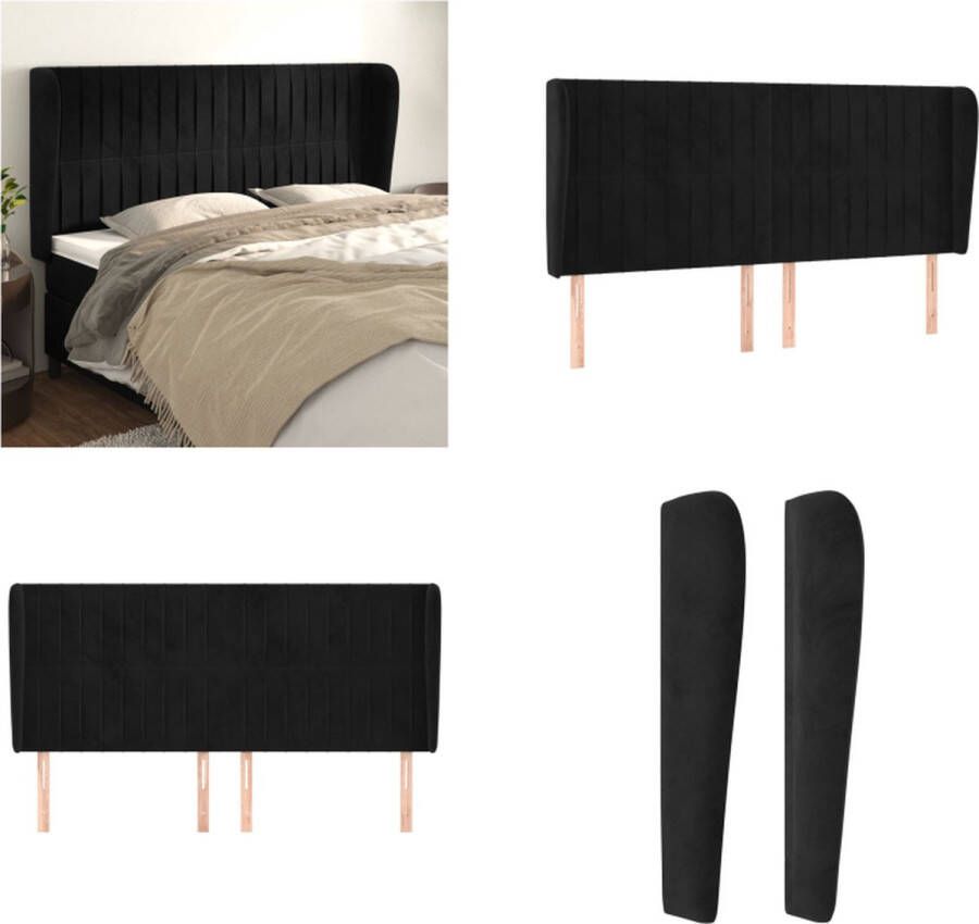 VidaXL Hoofdbord met randen 183x23x118 128 cm fluweel zwart Hoofdbord Hoofdborden Hoofdeinde Houten Hoofdbord