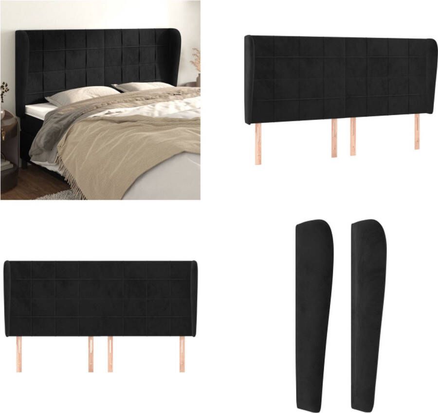 VidaXL Hoofdbord met randen 183x23x118 128 cm fluweel zwart Hoofdbord Hoofdborden Hoofdeinde Houten Hoofdbord