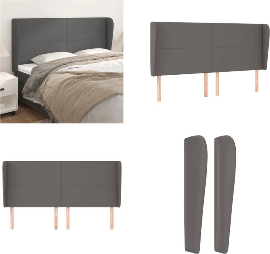 VidaXL Hoofdbord met randen 183x23x118 128 cm kunstleer grijs Hoofdbord Hoofdborden Hoofdeinde Houten Hoofdbord - Foto 2