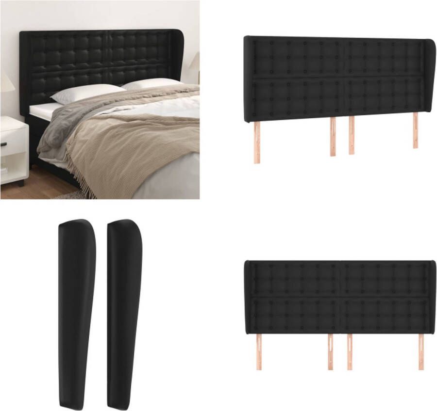 VidaXL Hoofdbord met randen 183x23x118 128 cm kunstleer zwart Hoofdbord Hoofdborden Hoofdeinde Houten Hoofdbord - Foto 2