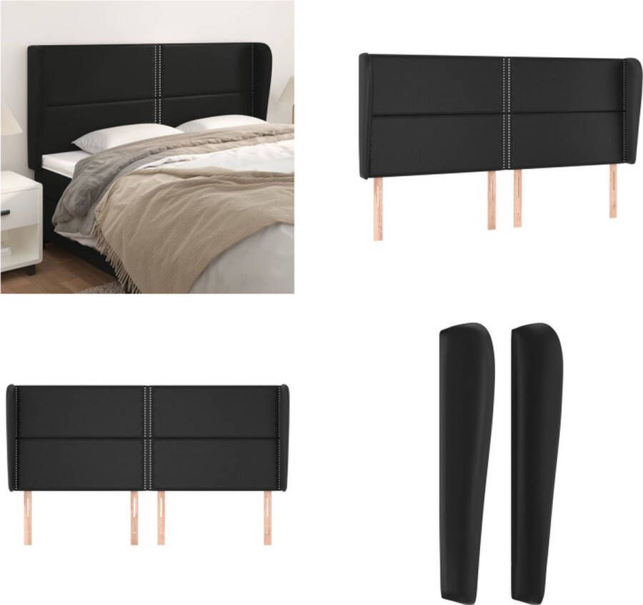 VidaXL Hoofdbord met randen 183x23x118 128 cm kunstleer zwart Hoofdbord Hoofdborden Hoofdeinde Houten Hoofdbord - Foto 3