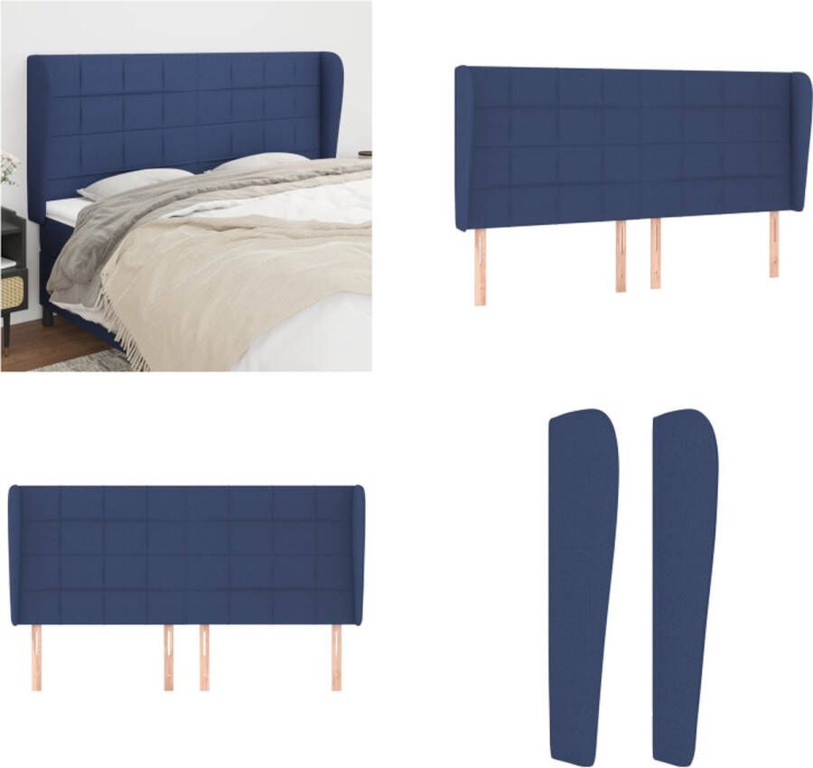 VidaXL Hoofdbord met randen 183x23x118 128 cm stof blauw Hoofdbord Hoofdborden Hoofdeinde Houten Hoofdbord - Foto 2