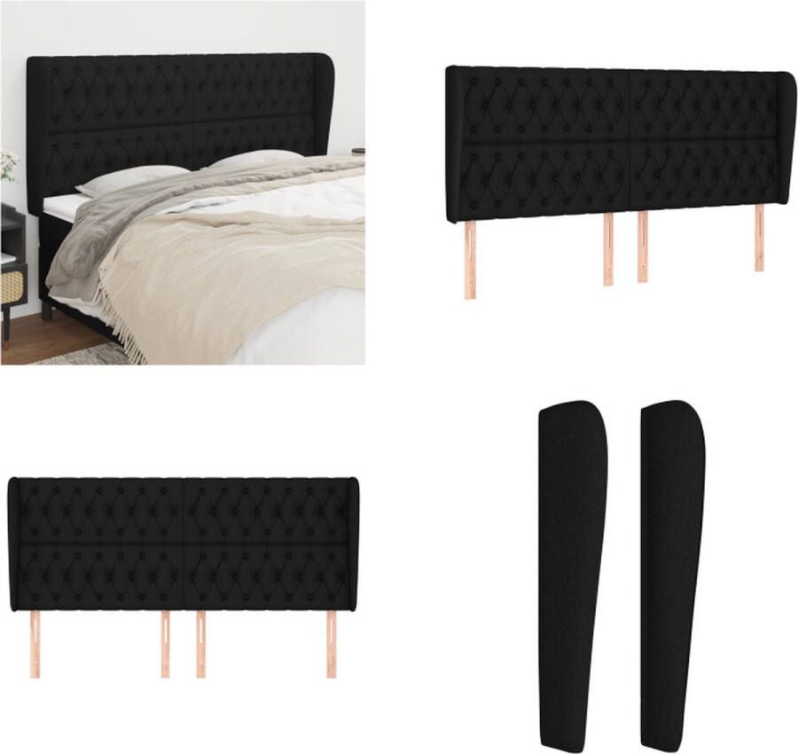 VidaXL Hoofdbord met randen 183x23x118 128 cm stof zwart Hoofdbord Hoofdborden Hoofdeinde Houten Hoofdbord