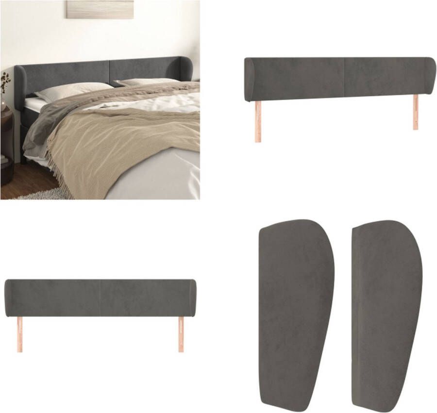 VidaXL Hoofdbord met randen 183x23x78 88 cm fluweel donkergrijs Hoofdbord Hoofdborden Hoofdeinde Houten Hoofdbord - Foto 2