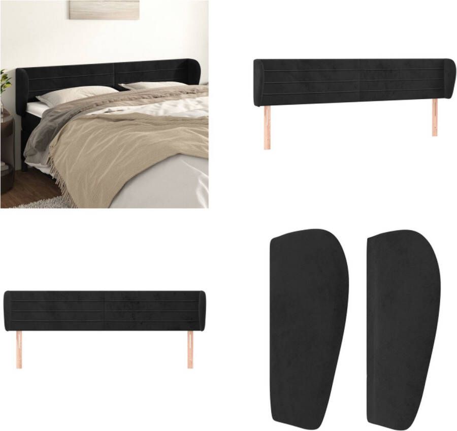 VidaXL Hoofdbord met randen 183x23x78 88 cm fluweel zwart Hoofdbord Hoofdborden Hoofdeinde Houten Hoofdbord - Foto 2
