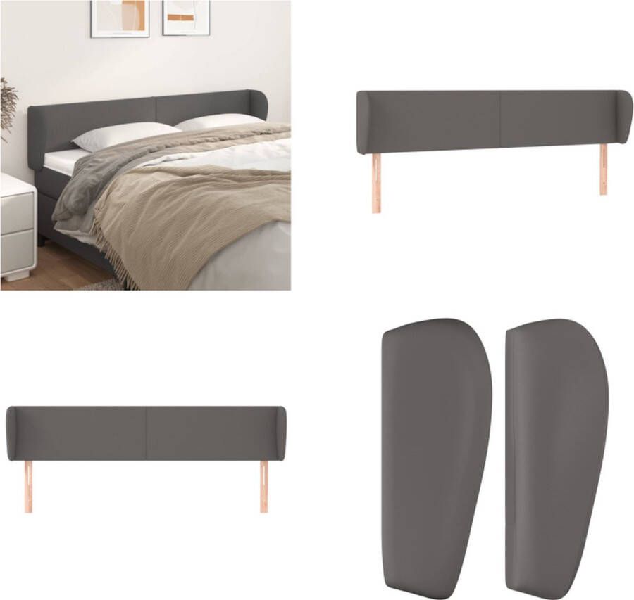 VidaXL Hoofdbord met randen 183x23x78 88 cm kunstleer grijs Hoofdbord Hoofdborden Hoofdeinde Houten Hoofdbord