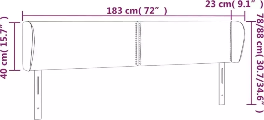 VIDAXL Hoofdbord met randen 183x23x78 88 cm stof taupe