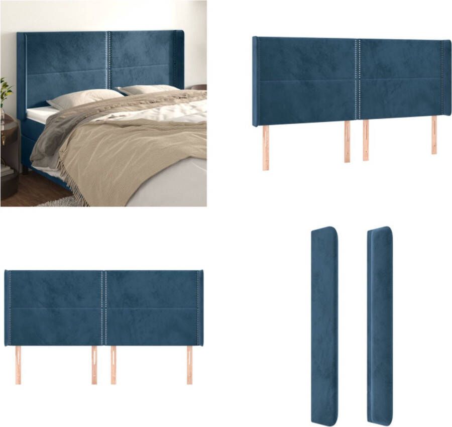 VidaXL Hoofdbord met randen 203x16x118 128 cm fluweel donkerblauw Hoofdbord Hoofdborden Hoofdeinde Houten Hoofdbord