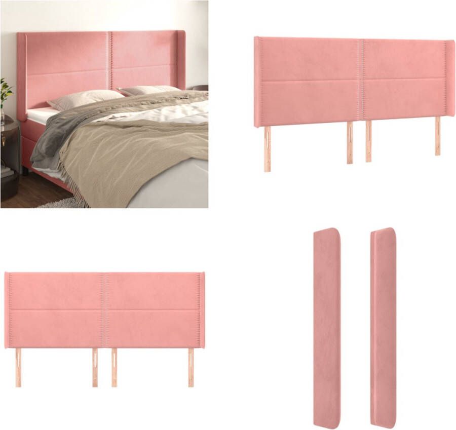 VidaXL Hoofdbord met randen 203x16x118 128 cm fluweel roze Hoofdbord Hoofdborden Hoofdeinde Houten Hoofdbord
