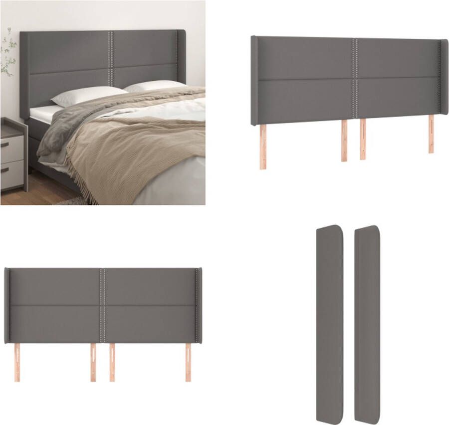 VidaXL Hoofdbord met randen 203x16x118 128 cm kunstleer grijs Hoofdbord Hoofdborden Hoofdeinde Houten Hoofdbord
