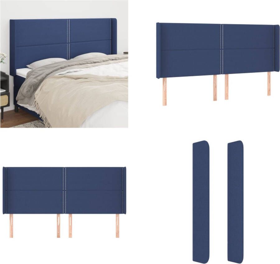 VidaXL Hoofdbord met randen 203x16x118 128 cm stof blauw Hoofdbord Hoofdborden Hoofdeinde Houten Hoofdbord - Foto 2