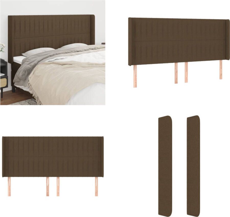VidaXL Hoofdbord met randen 203x16x118 128 cm stof donkerbruin Hoofdbord Hoofdborden Hoofdeinde Houten Hoofdbord - Foto 2