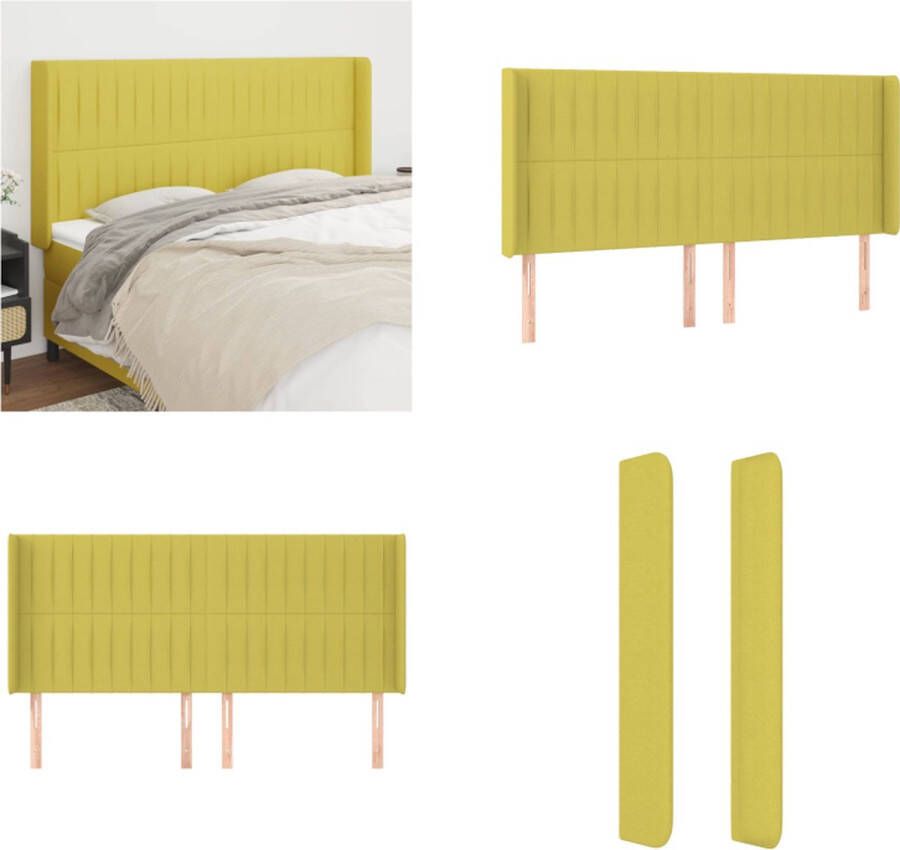 VidaXL Hoofdbord met randen 203x16x118 128 cm stof groen Hoofdbord Hoofdborden Hoofdeinde Houten Hoofdbord