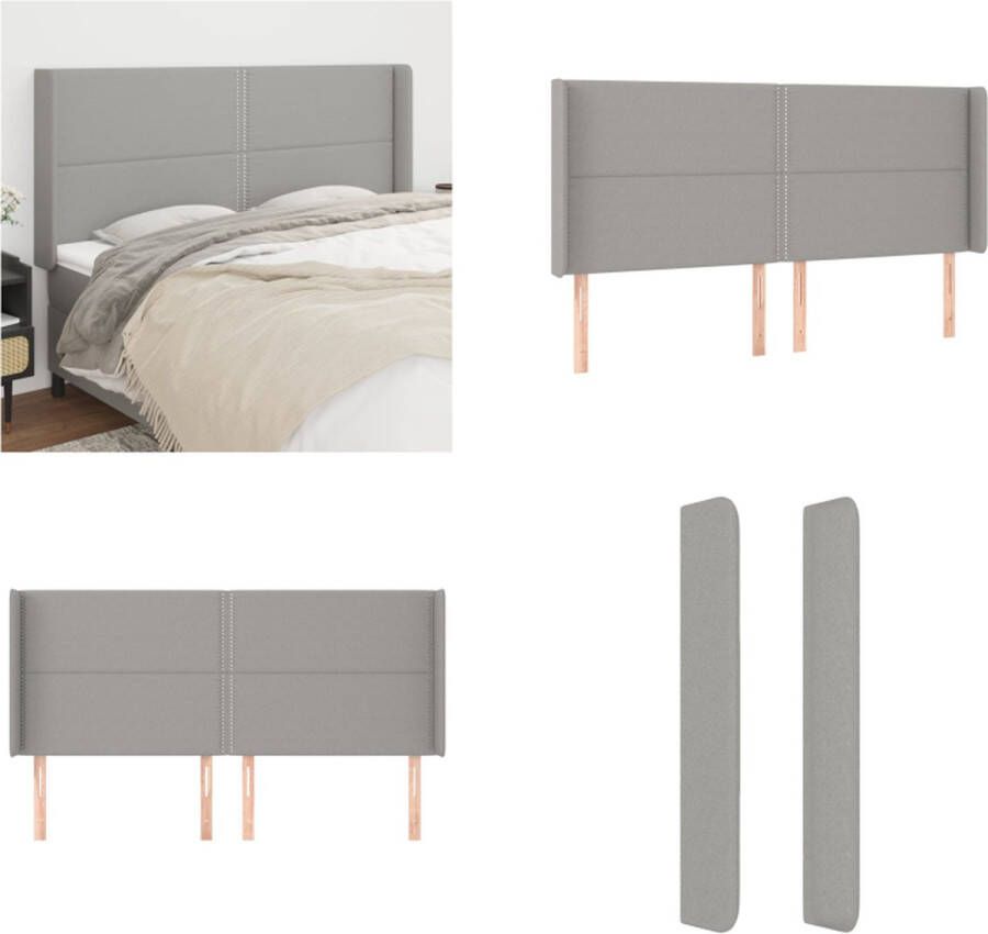 VidaXL Hoofdbord met randen 203x16x118 128 cm stof lichtgrijs Hoofdbord Hoofdborden Hoofdeinde Houten Hoofdbord - Foto 2