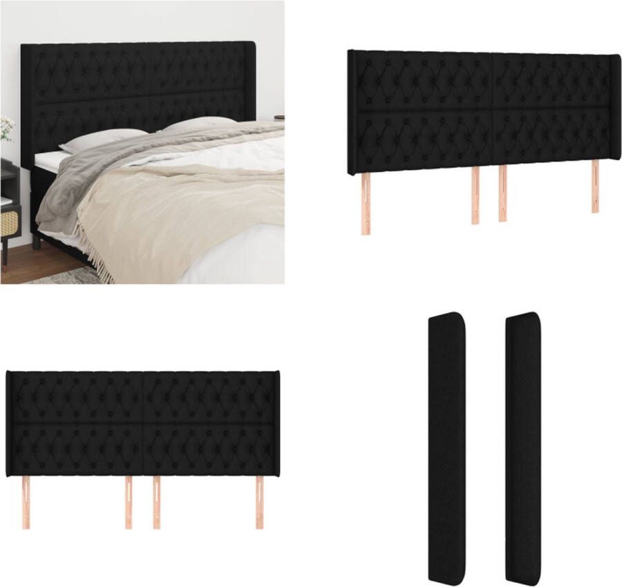 VidaXL Hoofdbord met randen 203x16x118 128 cm stof zwart Hoofdbord Hoofdborden Hoofdeinde Houten Hoofdbord - Foto 2