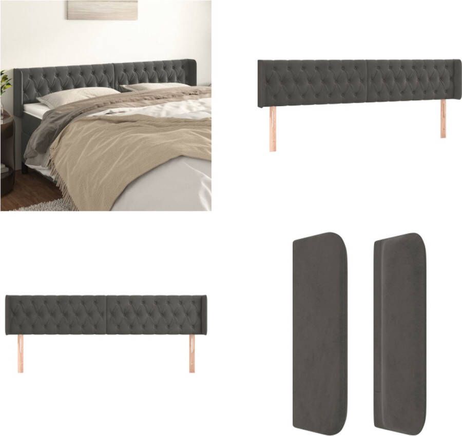 VidaXL Hoofdbord met randen 203x16x78 88 cm fluweel donkergrijs Hoofdbord Hoofdborden Hoofdeinde Houten Hoofdbord - Foto 2