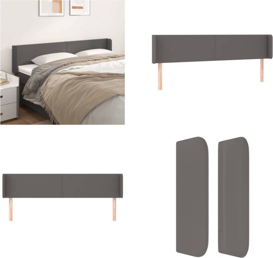 VidaXL Hoofdbord met randen 203x16x78 88 cm kunstleer grijs Hoofdbord Hoofdborden Hoofdeinde Houten Hoofdbord - Foto 2