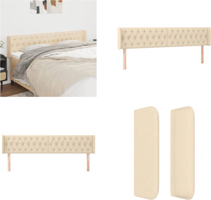 VidaXL Hoofdbord met randen 203x16x78 88 cm stof crèmekleurig Hoofdbord Hoofdborden Hoofdeinde Houten Hoofdbord