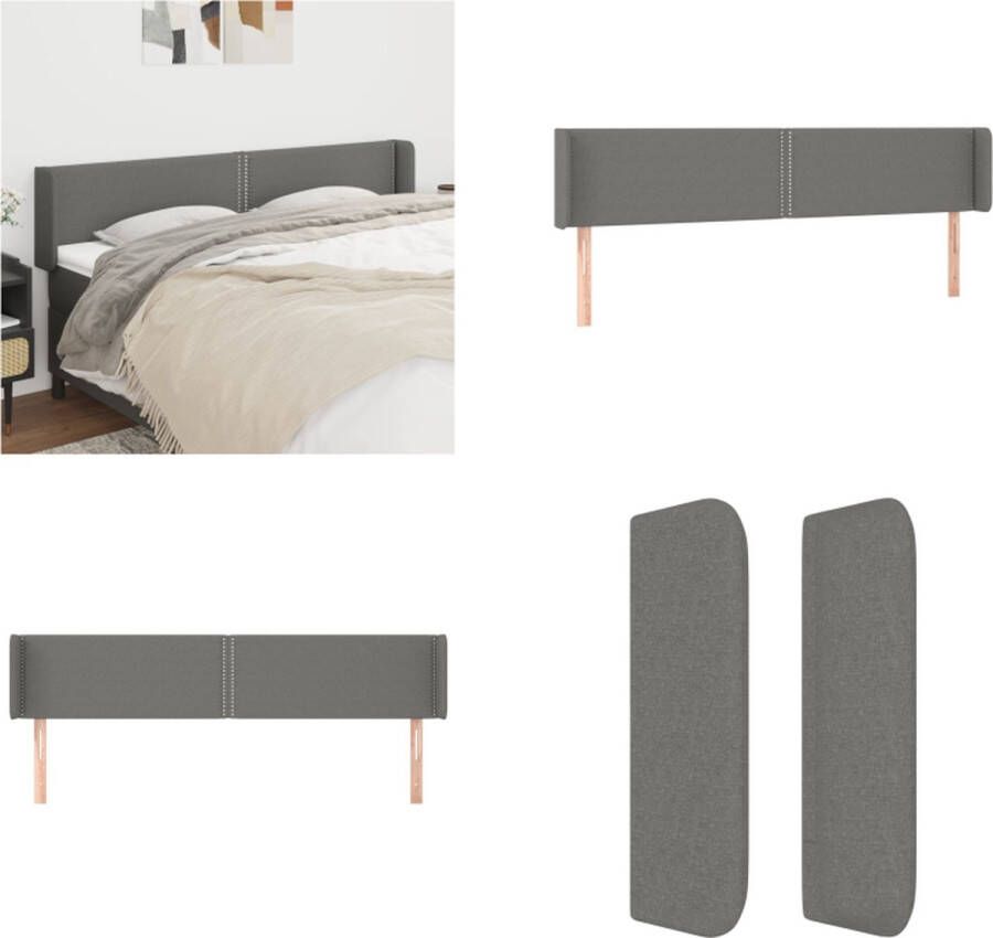 VidaXL Hoofdbord met randen 203x16x78 88 cm stof donkergrijs Hoofdbord Hoofdborden Hoofdeinde Houten Hoofdbord - Foto 2
