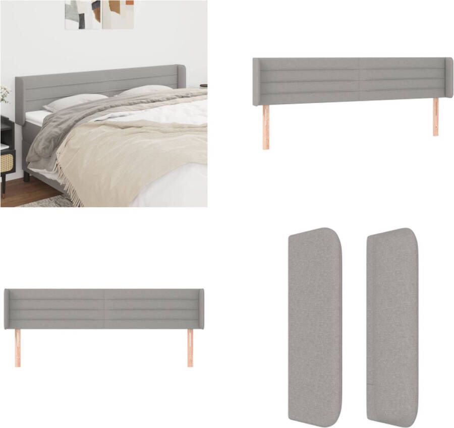VidaXL Hoofdbord met randen 203x16x78 88 cm stof lichtgrijs Hoofdbord Hoofdborden Hoofdeinde Houten Hoofdbord