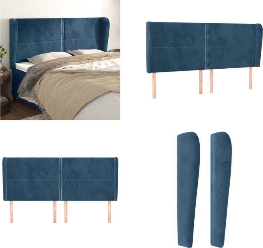 VidaXL Hoofdbord met randen 203x23x118 128 cm fluweel donkerblauw Hoofdbord Hoofdborden Hoofdeinde Houten Hoofdbord - Foto 2