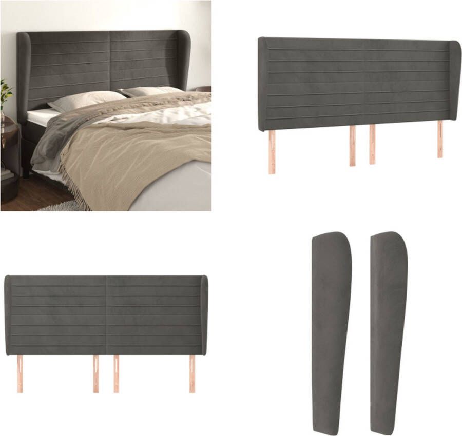 VidaXL Hoofdbord met randen 203x23x118 128 cm fluweel donkergrijs Hoofdbord Hoofdborden Hoofdeinde Houten Hoofdbord