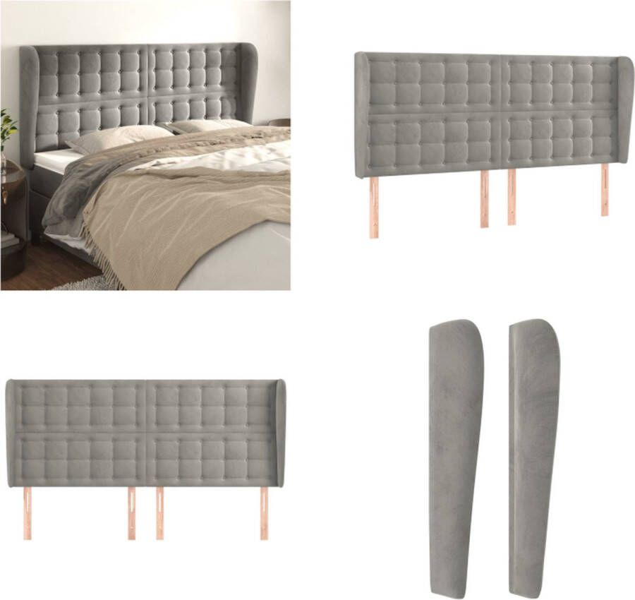 VidaXL Hoofdbord met randen 203x23x118 128 cm fluweel lichtgrijs Hoofdbord Hoofdborden Hoofdeinde Houten Hoofdbord