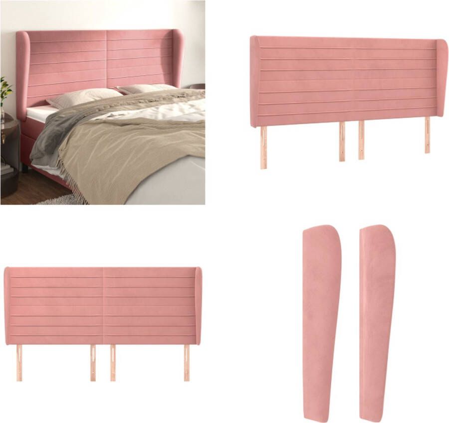 VidaXL Hoofdbord met randen 203x23x118 128 cm fluweel roze Hoofdbord Hoofdborden Hoofdeinde Houten Hoofdbord