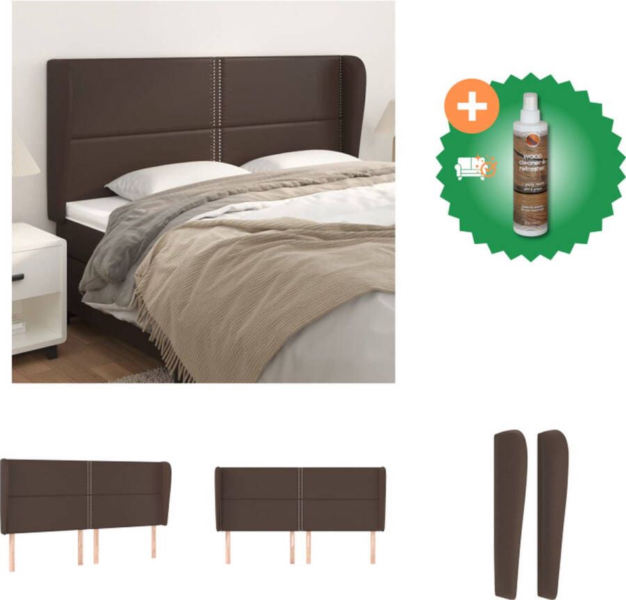 VidaXL Hoofdbord met randen 203x23x118 128 cm kunstleer bruin Bedonderdeel Inclusief Houtreiniger en verfrisser