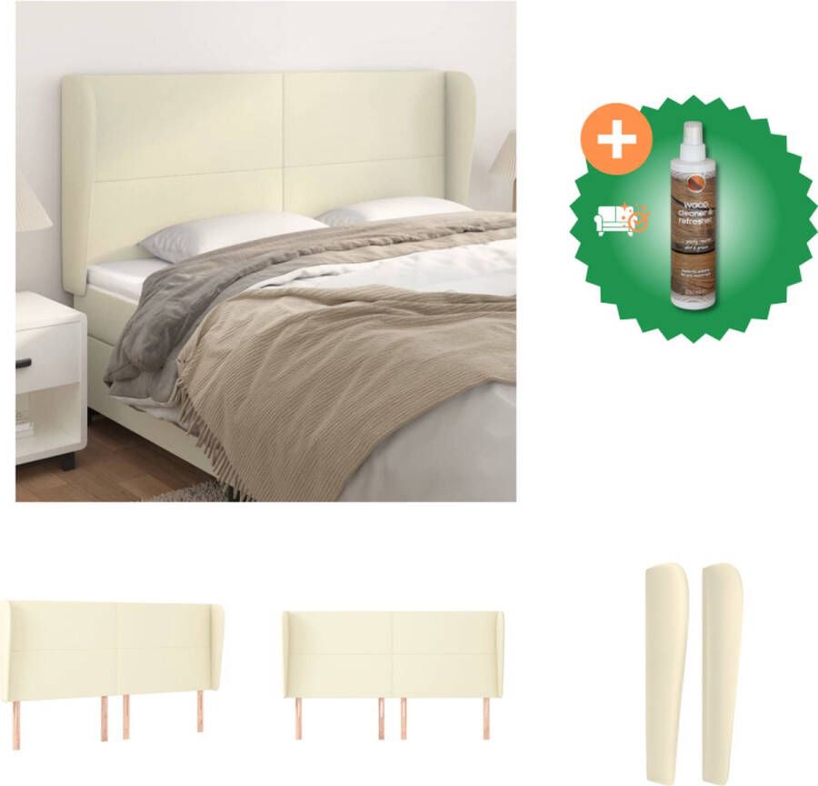 VidaXL Hoofdbord met randen 203x23x118 128 cm kunstleer crèmekleurig Bedonderdeel Inclusief Houtreiniger en verfrisser