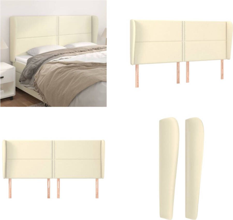 VidaXL Hoofdbord met randen 203x23x118 128 cm kunstleer crèmekleurig Hoofdbord Hoofdborden Hoofdeinde Houten Hoofdbord