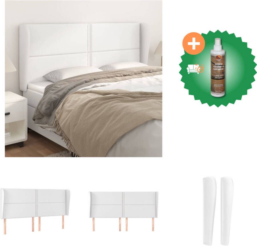 VidaXL Hoofdbord met randen 203x23x118 128 cm kunstleer wit Bedonderdeel Inclusief Houtreiniger en verfrisser
