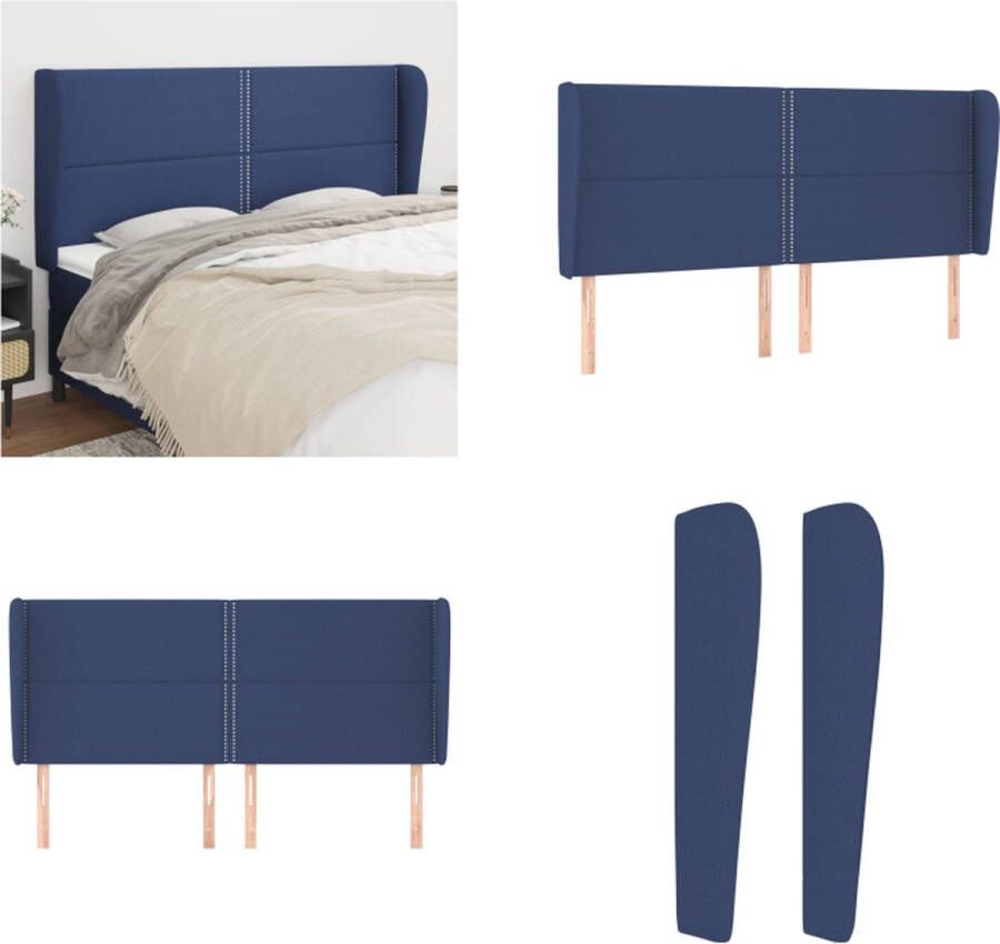VidaXL Hoofdbord met randen 203x23x118 128 cm stof blauw Hoofdbord Hoofdborden Hoofdeinde Houten Hoofdbord - Foto 2