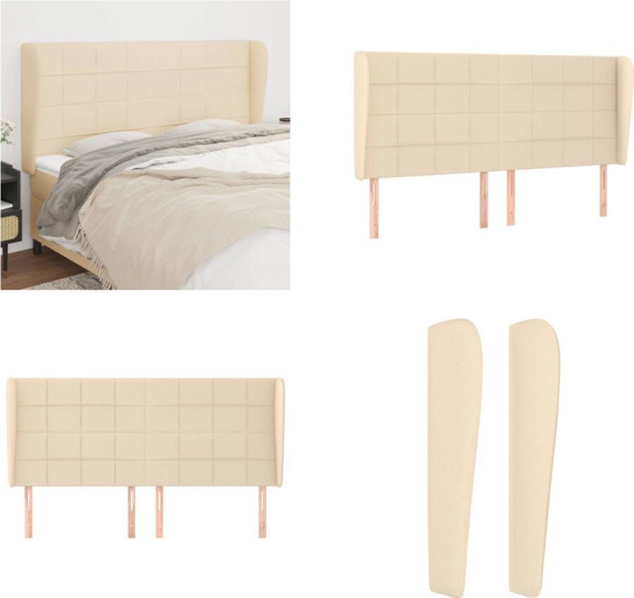 VidaXL Hoofdbord met randen 203x23x118 128 cm stof crèmekleurig Hoofdbord Hoofdborden Hoofdeinde Houten Hoofdbord