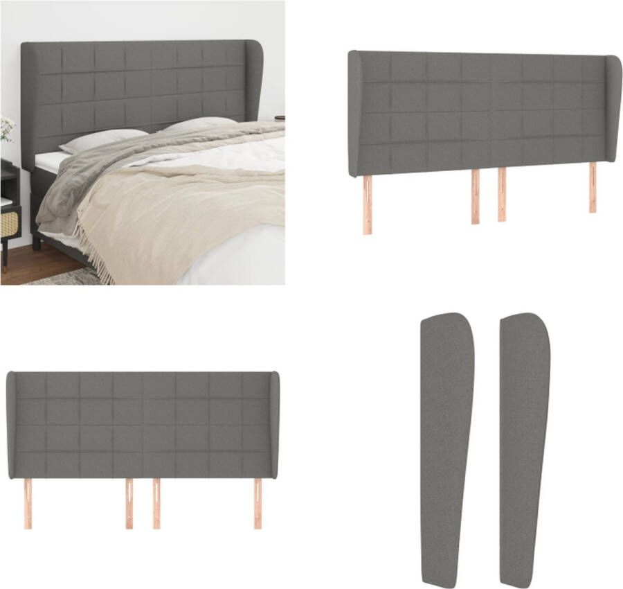 VidaXL Hoofdbord met randen 203x23x118 128 cm stof donkergrijs Hoofdbord Hoofdborden Hoofdeinde Houten Hoofdbord