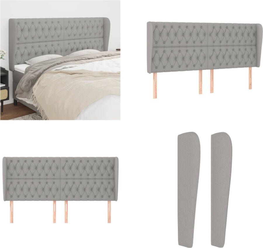 VidaXL Hoofdbord met randen 203x23x118 128 cm stof lichtgrijs Hoofdbord Hoofdborden Hoofdeinde Houten Hoofdbord - Foto 2