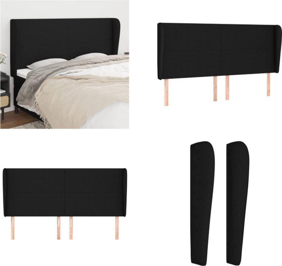 VidaXL Hoofdbord met randen 203x23x118 128 cm stof zwart Hoofdbord Hoofdborden Hoofdeinde Houten Hoofdbord