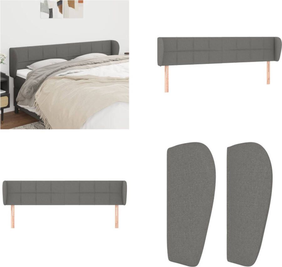 VidaXL Hoofdbord met randen 203x23x78 88 cm stof donkergrijs Hoofdbord Hoofdborden Hoofdeinde Houten Hoofdbord