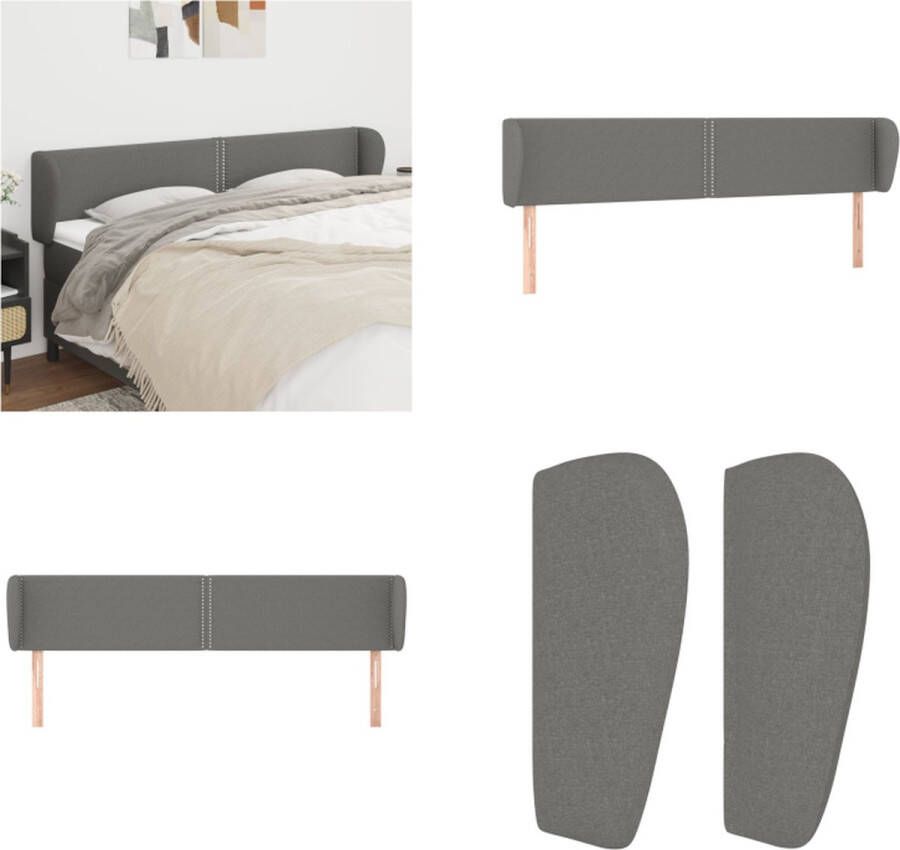 VidaXL Hoofdbord met randen 203x23x78 88 cm stof donkergrijs Hoofdbord Hoofdborden Hoofdeinde Houten Hoofdbord