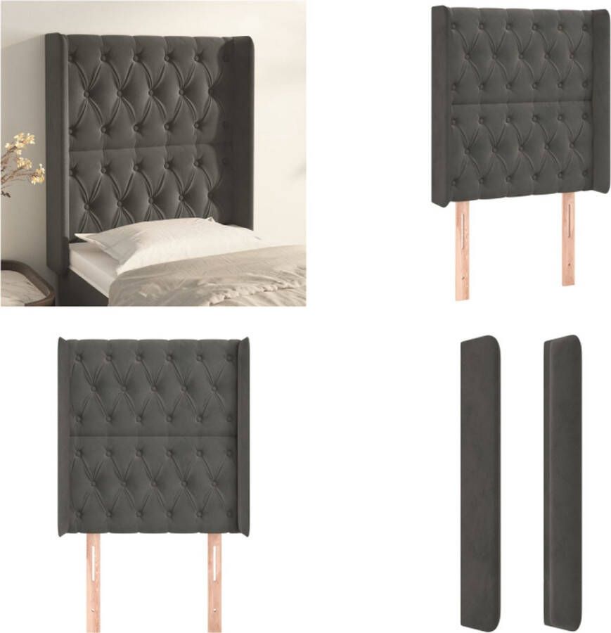 VidaXL Hoofdbord met randen 83x16x118 128 cm fluweel donkergrijs Hoofdbord Hoofdborden Hoofdeinde Houten Hoofdbord