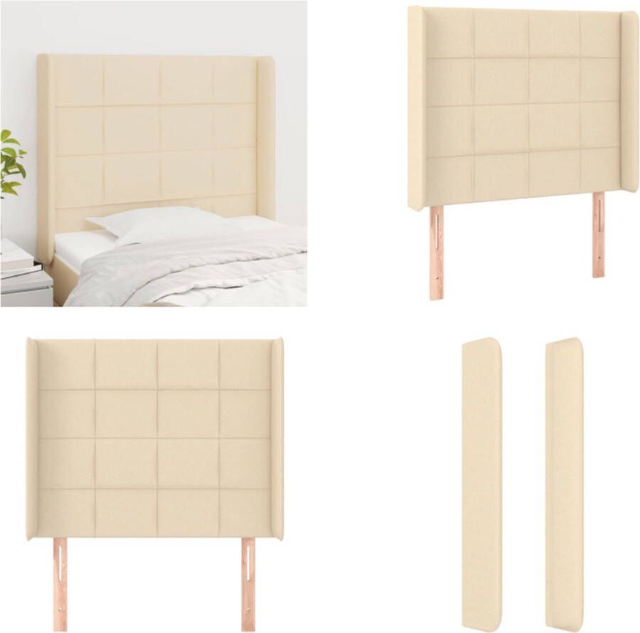 VidaXL Hoofdbord met randen 83x16x118 128 cm stof crèmekleurig Hoofdbord Hoofdborden Hoofdeinde Houten Hoofdbord
