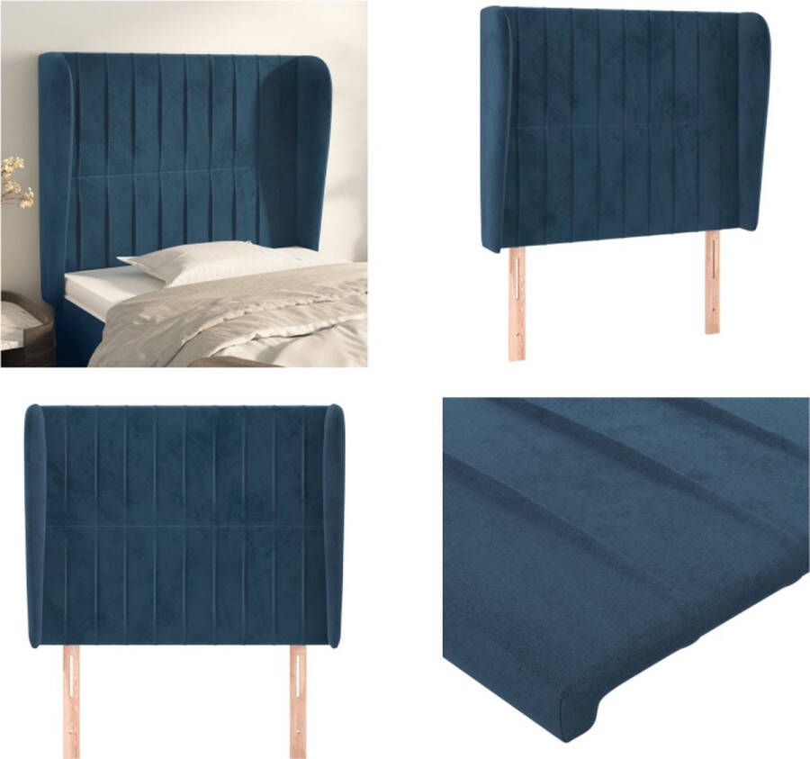 VidaXL Hoofdbord met randen 83x23x118 128 cm fluweel donkerblauw Hoofdbord Hoofdborden Hoofdeinde Houten Hoofdbord - Foto 3