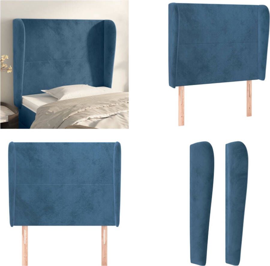 VidaXL Hoofdbord met randen 83x23x118 128 cm fluweel donkerblauw Hoofdbord Hoofdborden Hoofdeinde Houten Hoofdbord