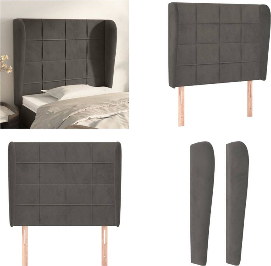 VidaXL Hoofdbord met randen 83x23x118 128 cm fluweel donkergrijs Hoofdbord Hoofdborden Hoofdeinde Houten Hoofdbord - Foto 3