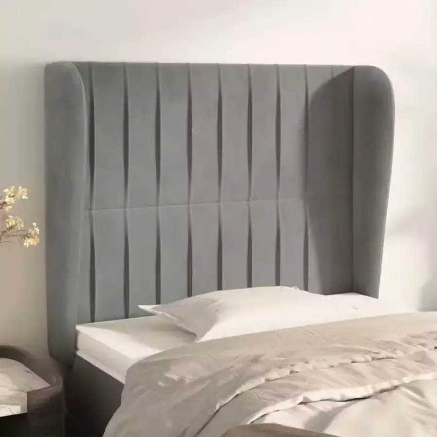 VidaXL Hoofdbord met randen 83x23x118 128 cm fluweel lichtgrijs - Foto 2