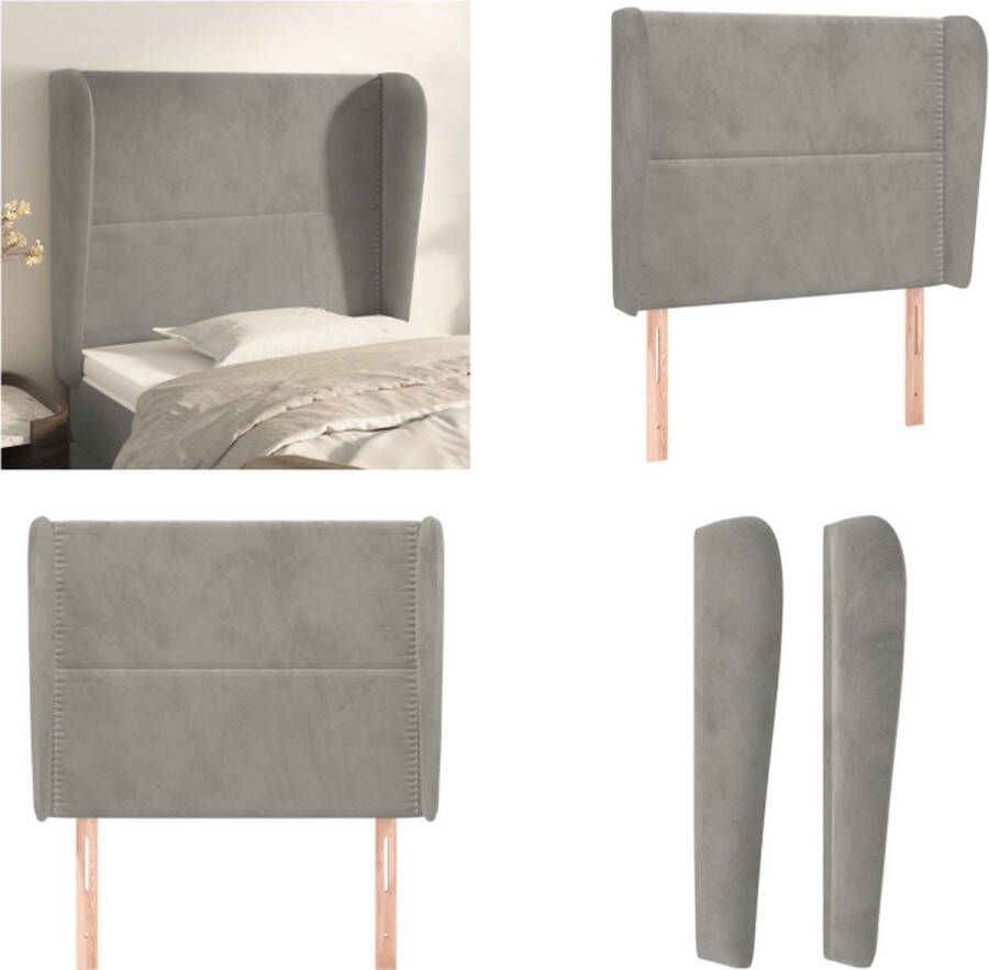 The Living Store Hoofdeind s Hoofdbord 83 x 23 x 118 128 cm Lichtgrijs Fluweel Hoofd Bord Hoofdkussen Velvet Grijs Tweepersoonsbed