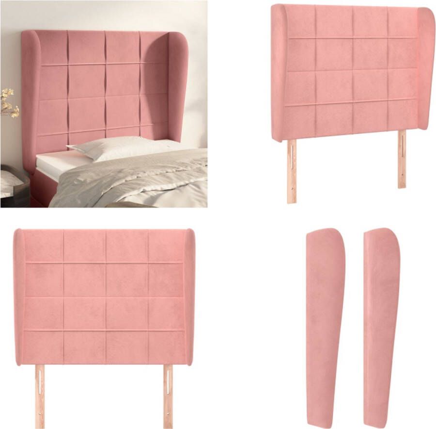 VidaXL Hoofdbord met randen 83x23x118 128 cm fluweel roze Hoofdbord Hoofdborden Hoofdeinde Houten Hoofdbord