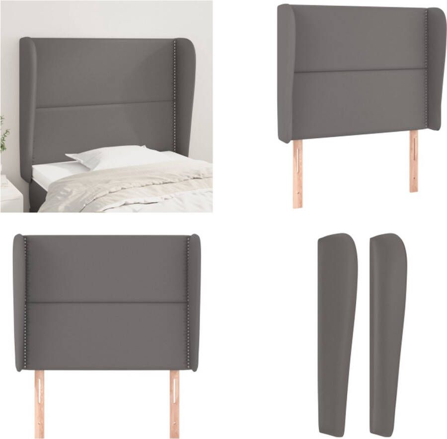 VidaXL Hoofdbord met randen 83x23x118 128 cm kunstleer grijs Hoofdbord Hoofdborden Hoofdeinde Houten Hoofdbord